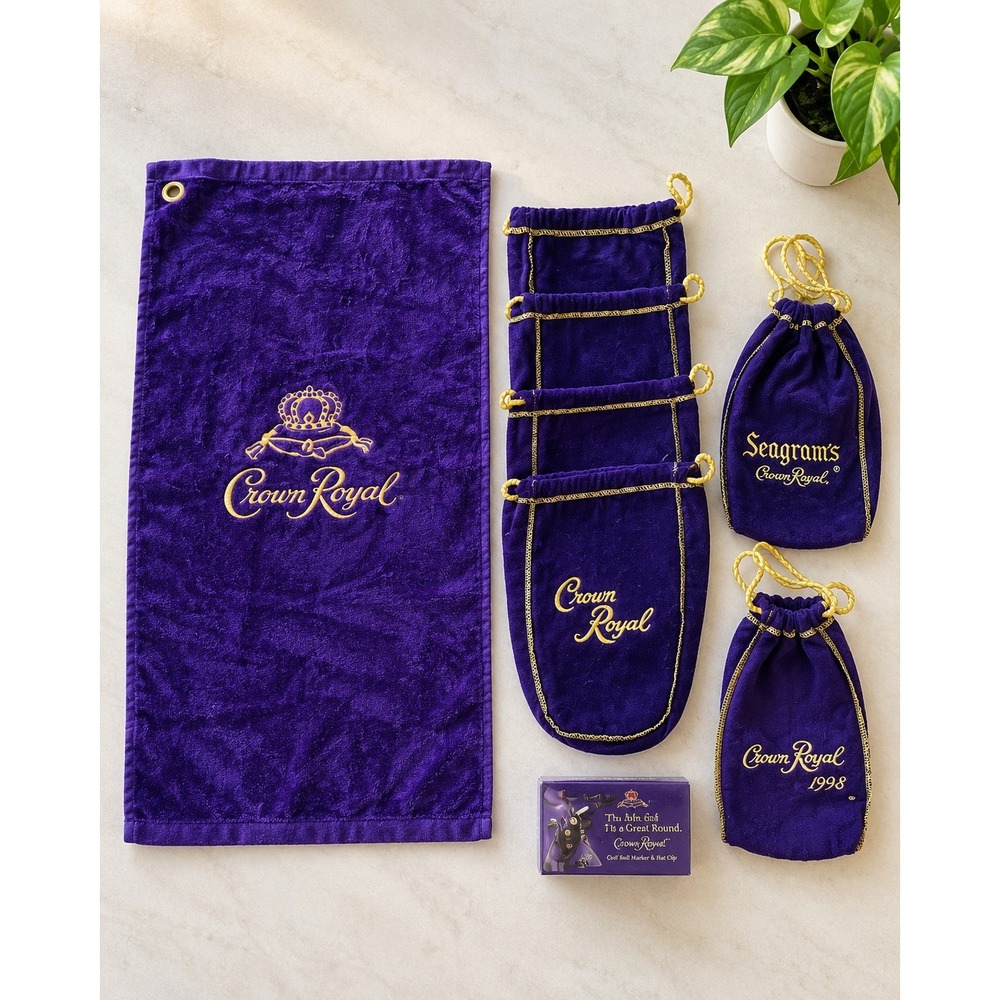 Crown Royal Seagrams Purple Drawstring Bag Lot 1998 Holiday Noble Spirit Golf